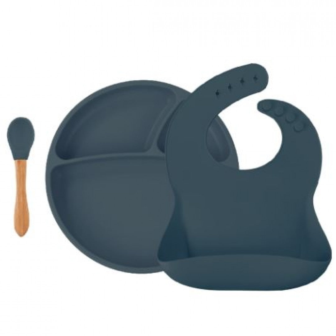 Set de babero cuchara y plato con divisiones