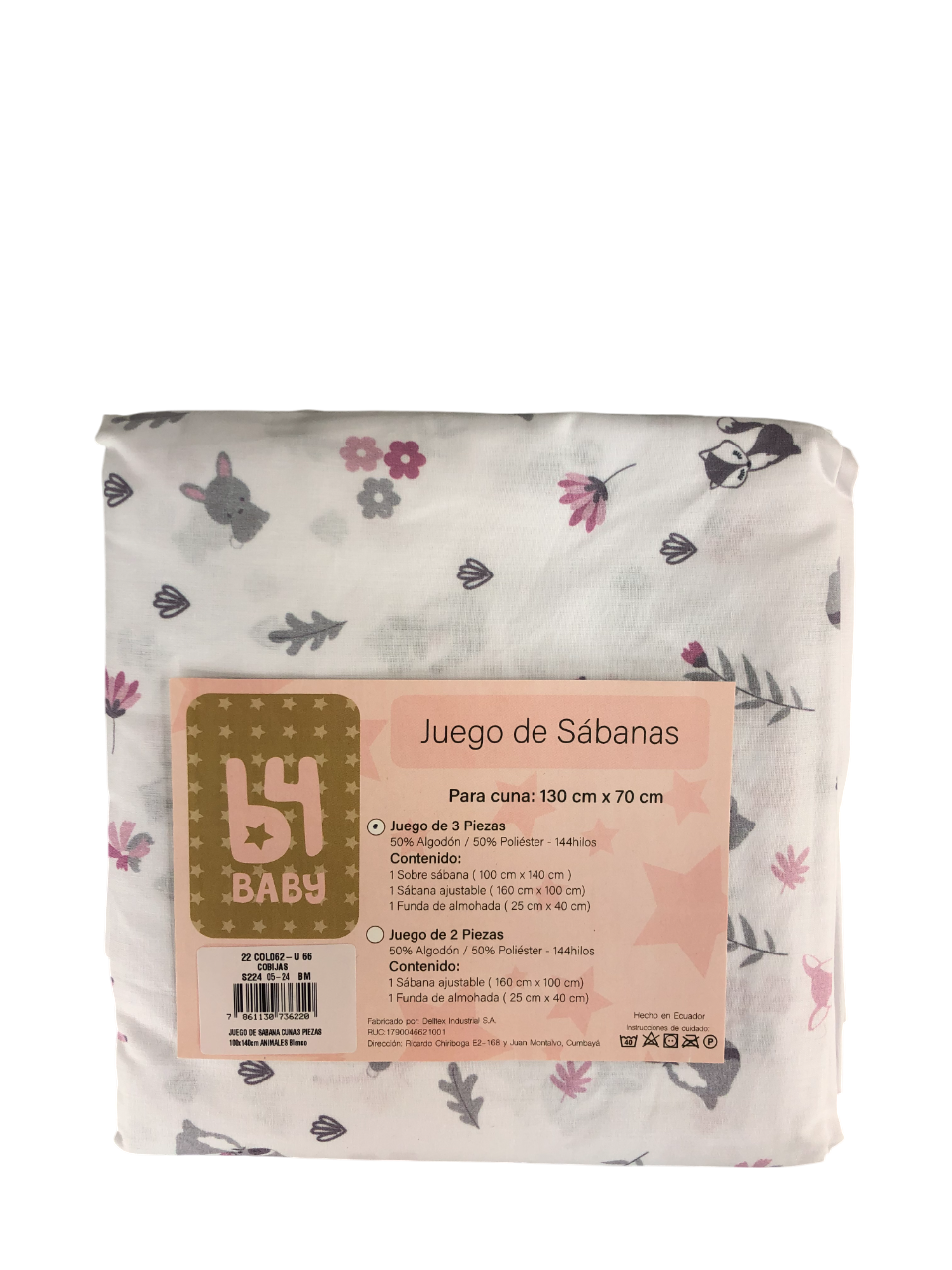 Juego de sábanas tres piezas.