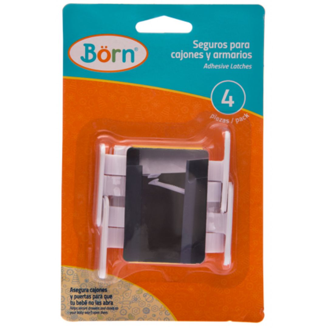 Seguro adhesivo para gabinetes o cajones