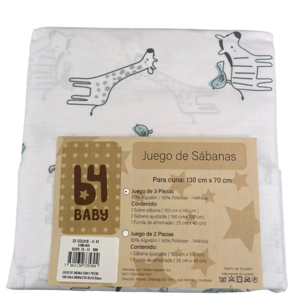 Juego De Sábanas Tres Piezas | Animalitos Selva B4 Baby