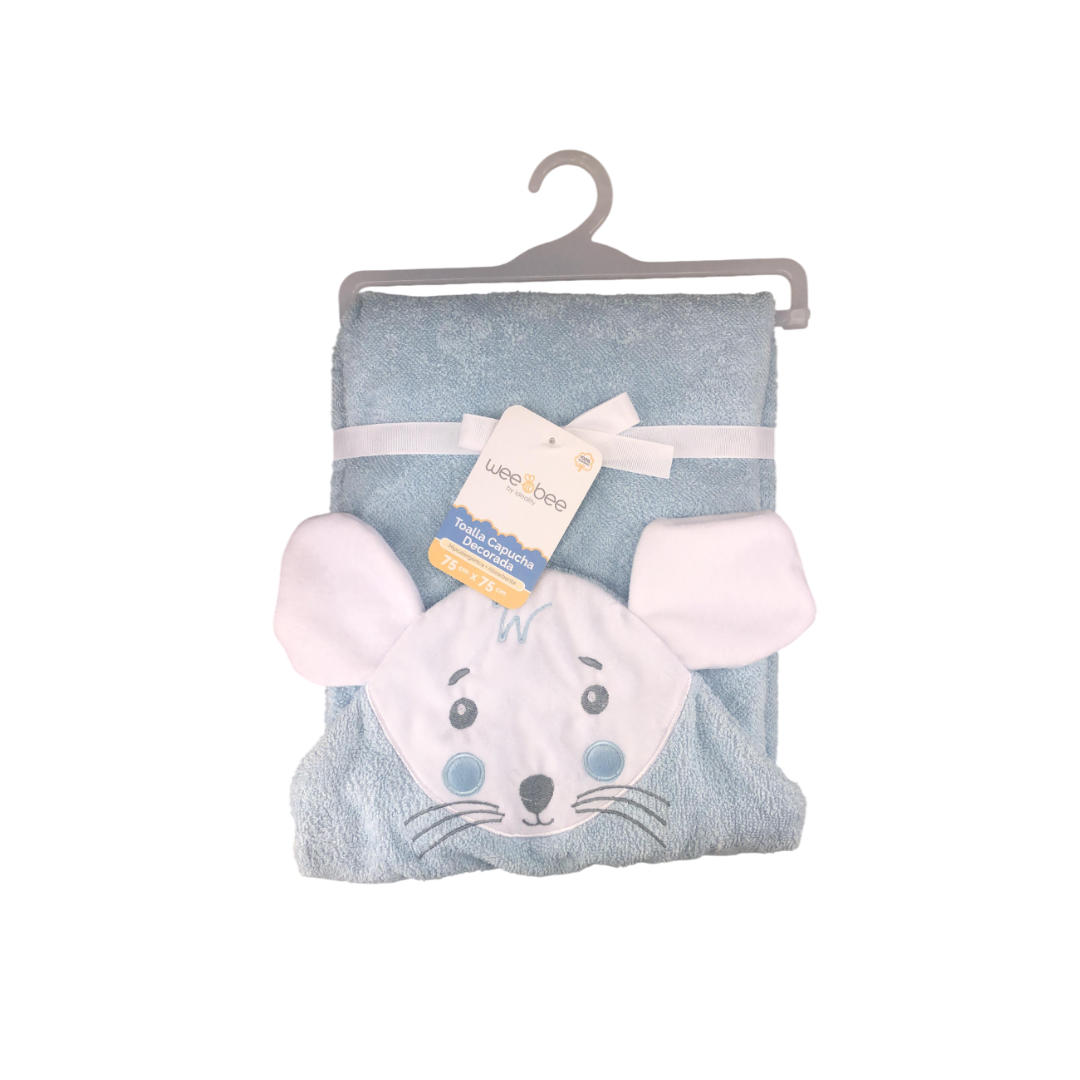 Toalla de baño capucha bordada 75x75cm