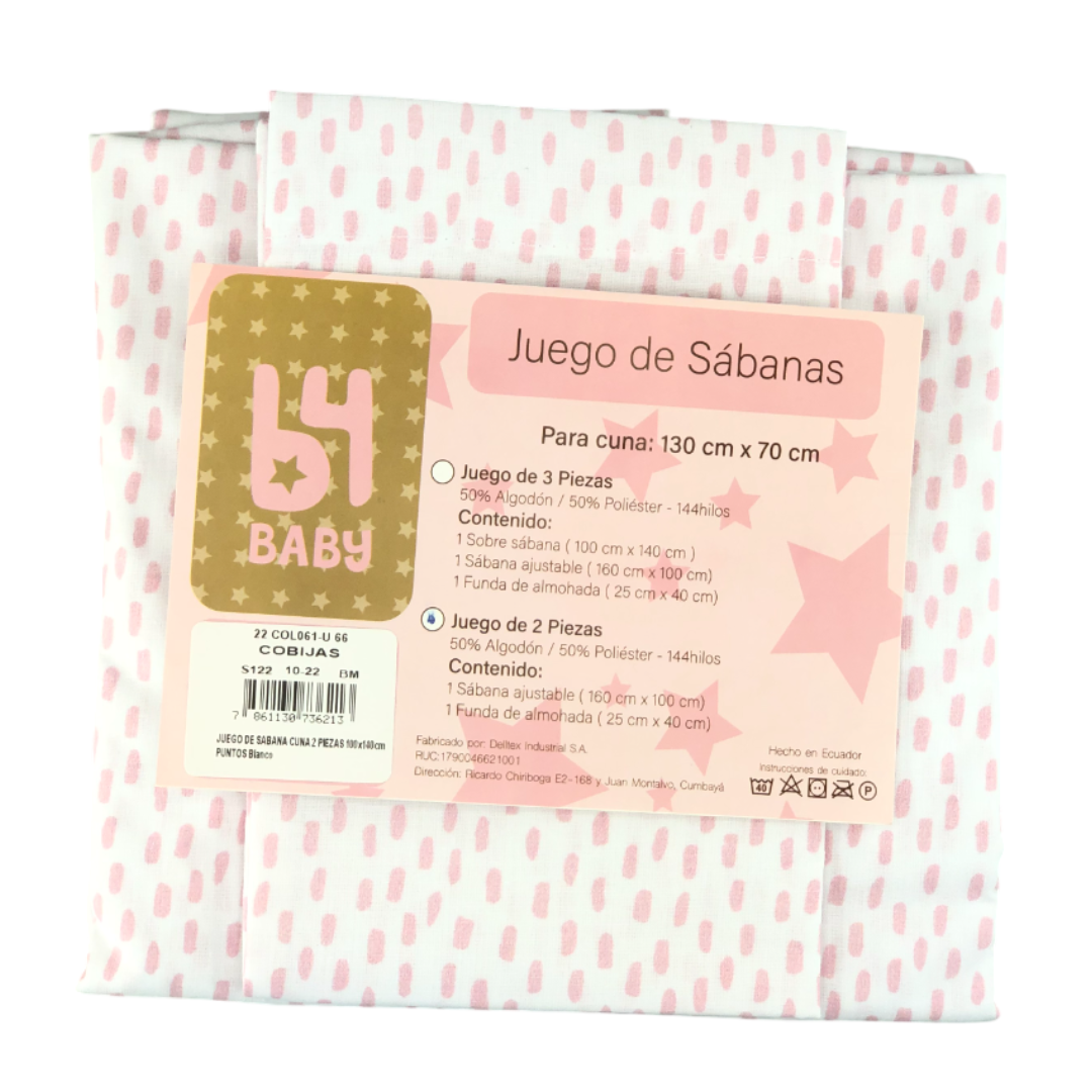 Juego De Sábanas 2 Piezas | Puntos Rosas B4 Baby