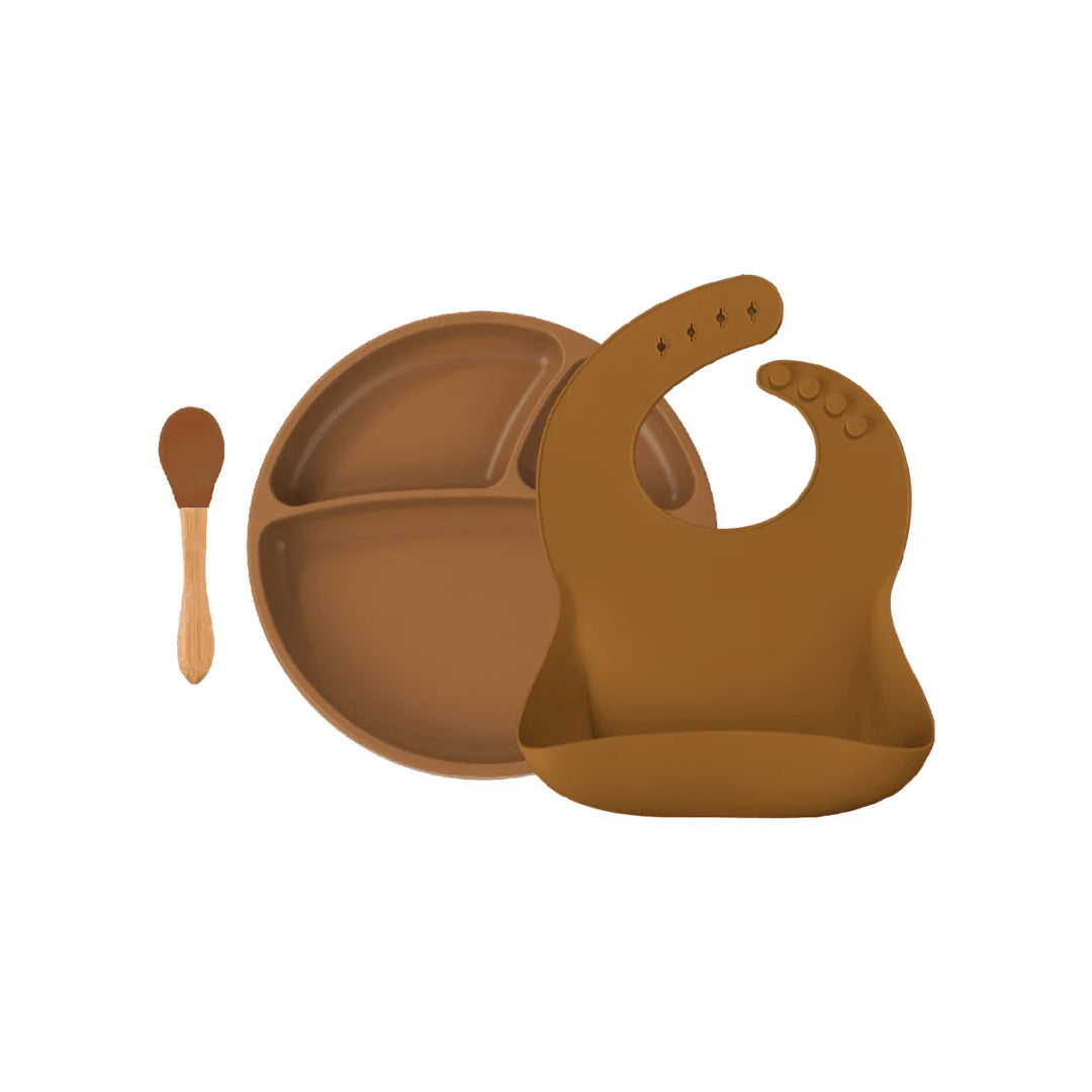 Set de babero cuchara y plato con divisiones