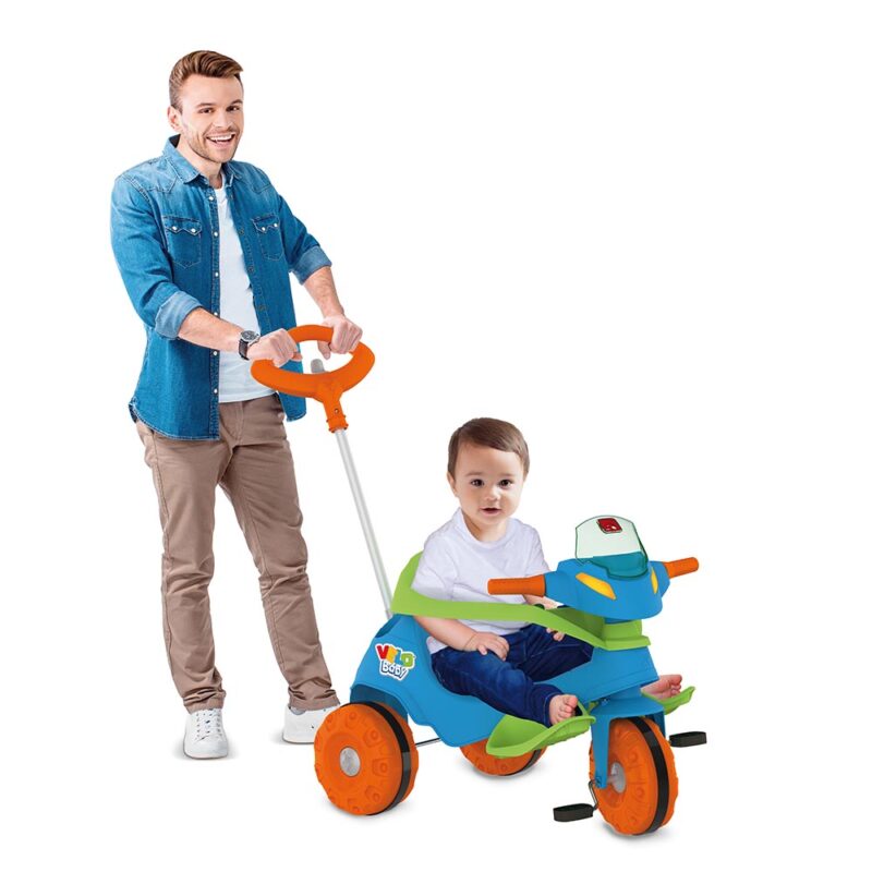 Triciclo Con Barra De Empuje Y Pedal | Azul - Brinquedos