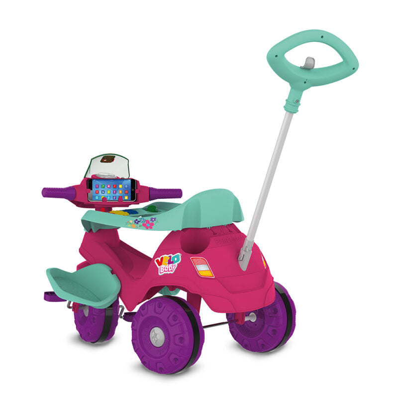 Triciclo Con Barra De Empuje Y Pedal | Rosa - Brinquedos