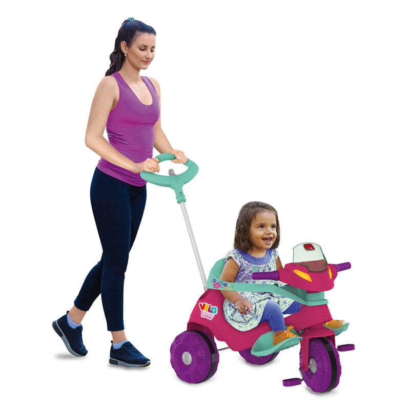 Triciclo Con Barra De Empuje Y Pedal | Rosa - Brinquedos