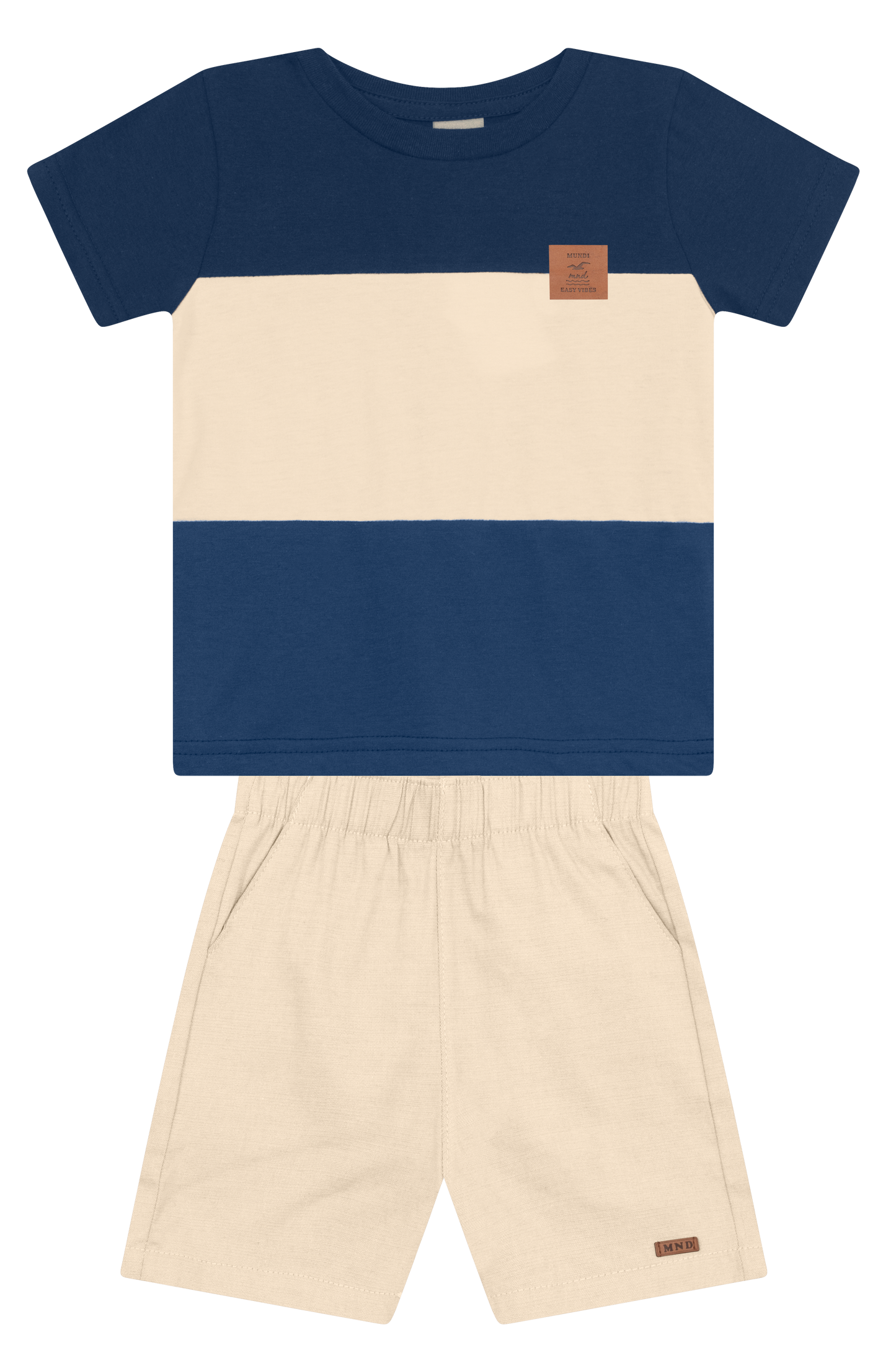 Camiseta Y Bermuda Nene | Rayas Azul Mundi