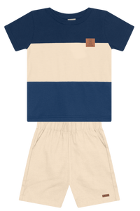 Camiseta Y Bermuda Nene | Rayas Azul Mundi