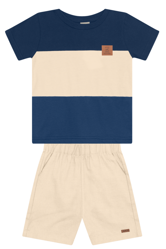 Camiseta Y Bermuda Nene | Rayas Azul Mundi
