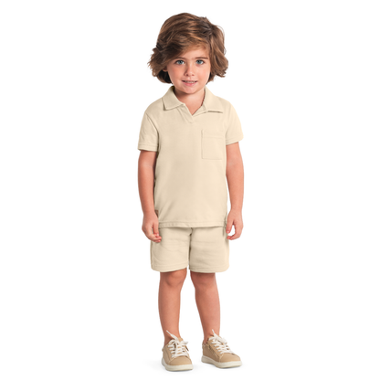 Camisa Polo Y Bermuda Nene | Beige Mundi
