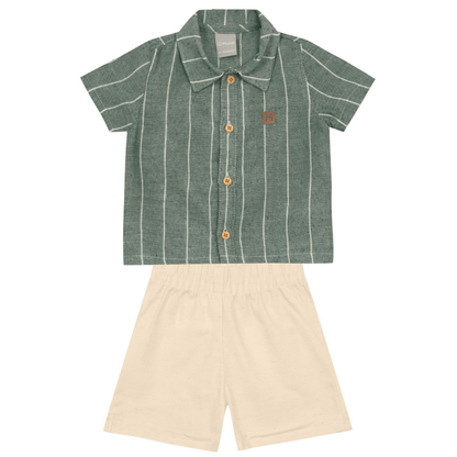 Camisa Y Bermuda Nene Rayas | Gris Mundi