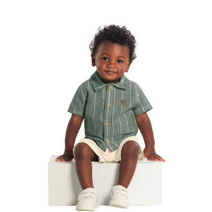 Camisa Y Bermuda Nene Rayas | Gris Mundi