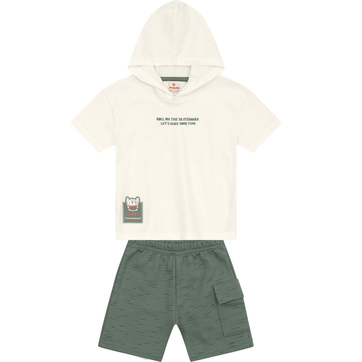 Camiseta Con Capota Y Bermuda Nene | Blanco Brandili