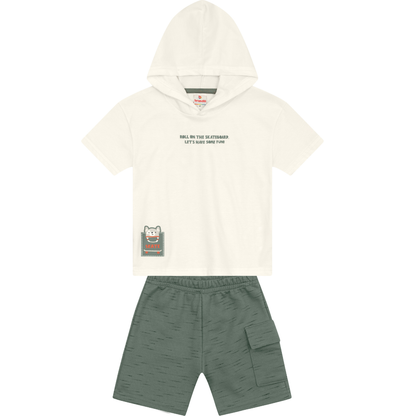 Camiseta Con Capota Y Bermuda Nene | Blanco Brandili