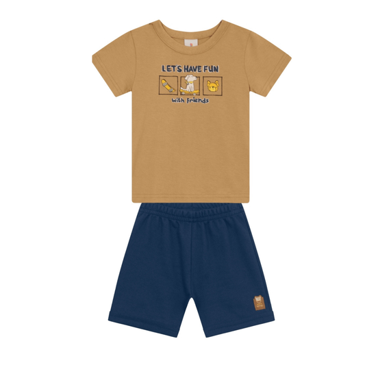 Camiseta Y Bermuda Nene Friends | Beige Brandili