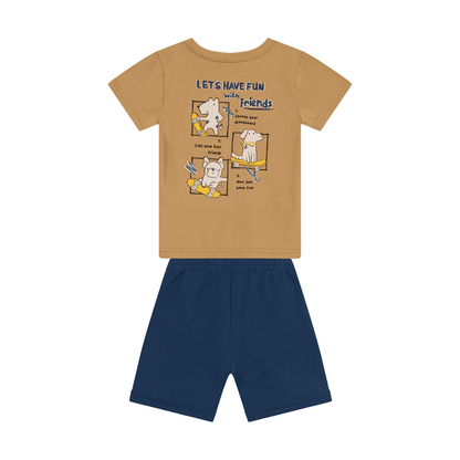 Camiseta Y Bermuda Nene Friends | Beige Brandili