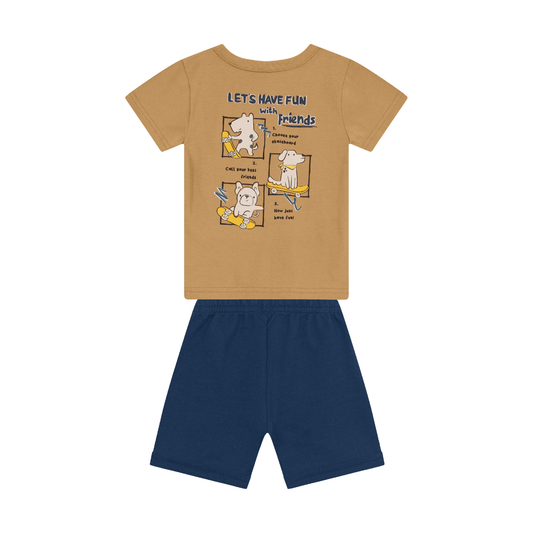 Camiseta Y Bermuda Nene Friends | Beige Brandili