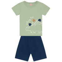 Camiseta Y Bermuda Nene Dinosaurio | Verde Brandili