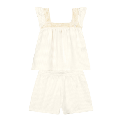 Blusa Y Shorts Nena | Blanco y Beige Mundi