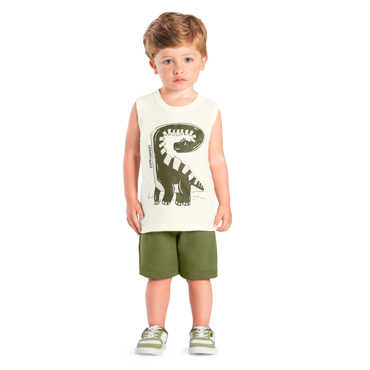 Camiseta Sin Mangas Y Bermuda Nene Cutesaurus | Blanco Brandili