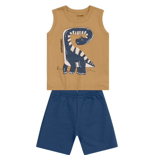 Camiseta Sin Mangas Y Bermuda Nene Cutesaurus | Naranja Brandili