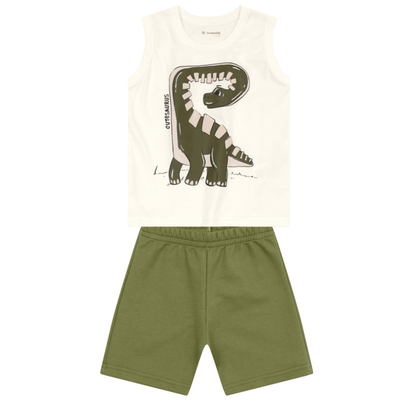 Camiseta Sin Mangas Y Bermuda Nene Cutesaurus | Blanco Brandili
