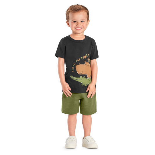 Camiseta Y Bermuda Nene Animals | Negro Brandili