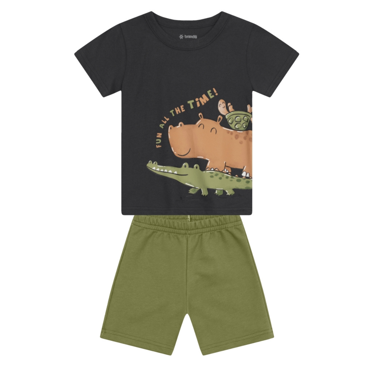 Camiseta Y Bermuda Nene Animals | Negro Brandili