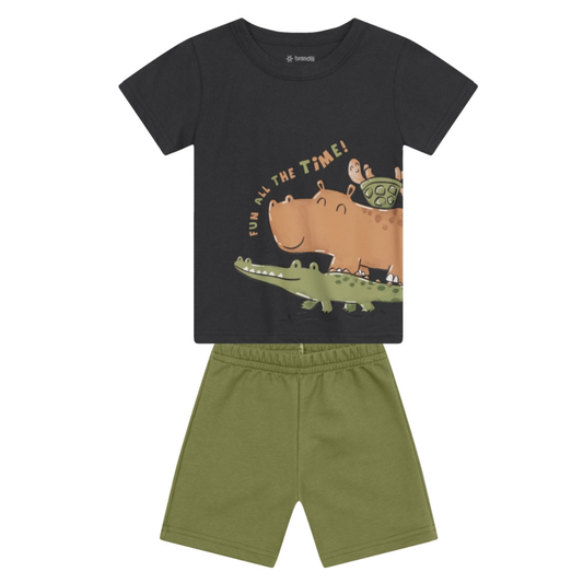 Camiseta Y Bermuda Nene Animals | Negro Brandili