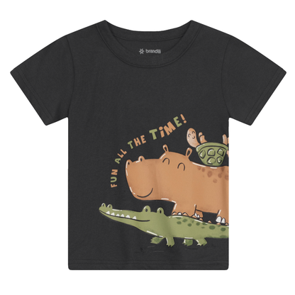 Camiseta Y Bermuda Nene Animals | Negro Brandili