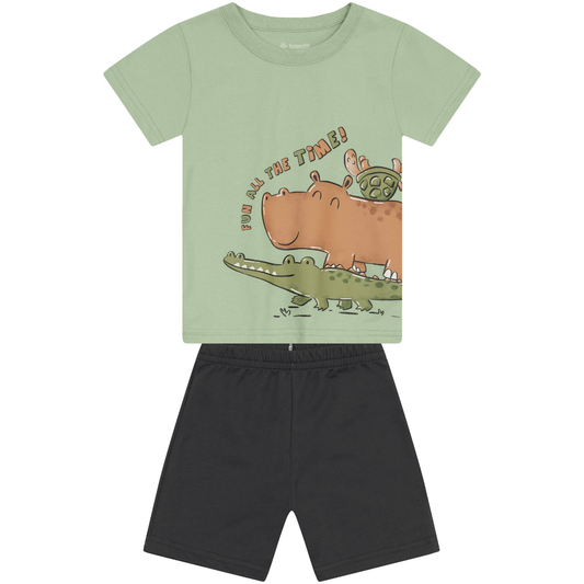 Camiseta Y Bermuda Nene Animals | Verde Brandili