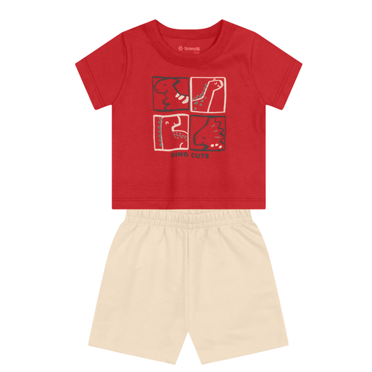 Camiseta Y Bermuda Nene Dino | Rojo Brandili