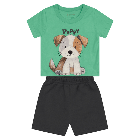Camiseta Y Bermuda Nene Puppy | Verde Brandili