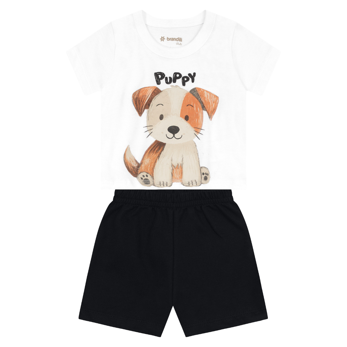 Camiseta Y Bermuda Nene Puppy | Blanco Brandili
