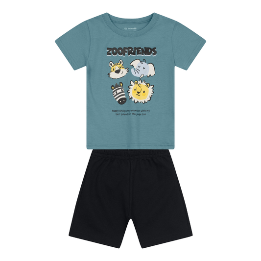 Camiseta Y Bermuda Nene Zoofriends | Azul Brandili