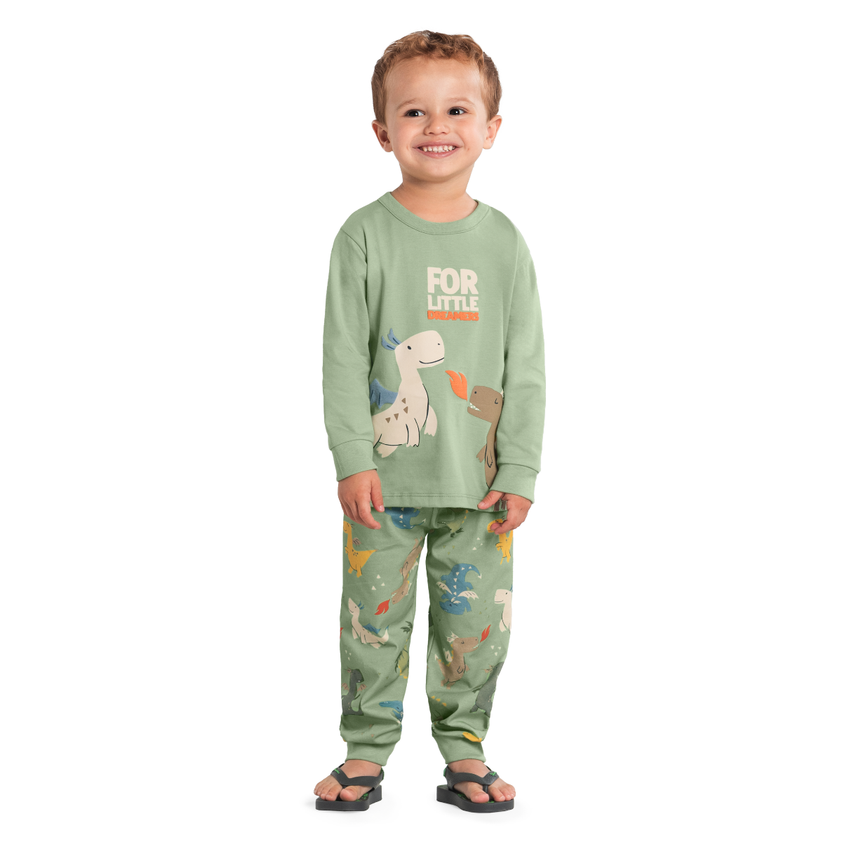 Camisesta manga larga Y Pantalón Nene | Dinosaurio Verde Brandili