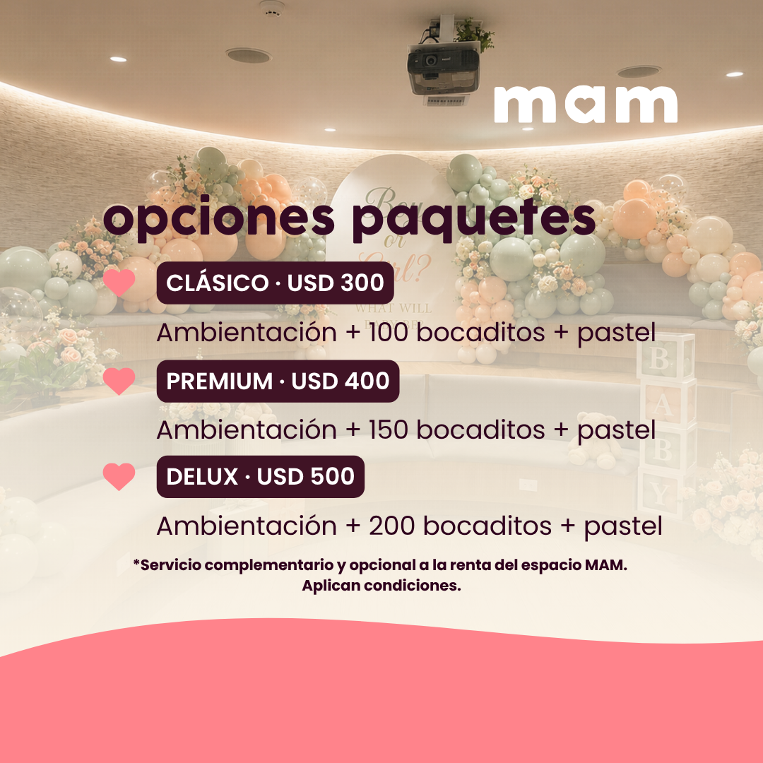 Eventos MAM Paquetes: Decoración, Bocados y Pastel
