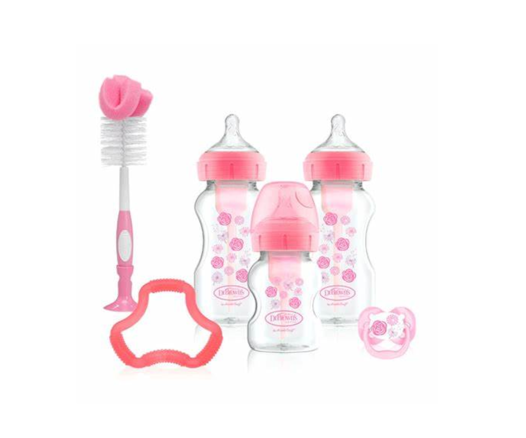 SET DE REGALO BIBERONES BOCA ANCHA ROSADO DR BROWNS