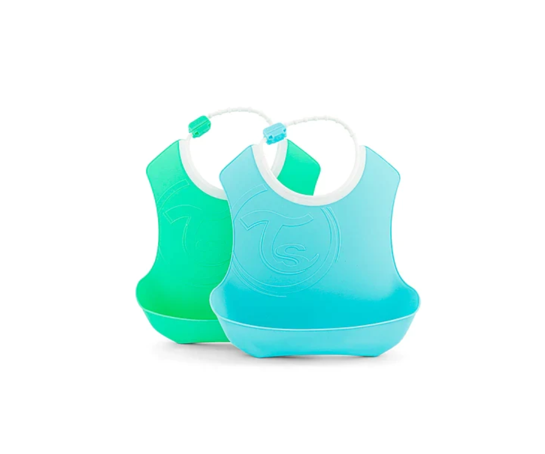 Baberos Plasticos X2 4+M Celeste Y Verde
