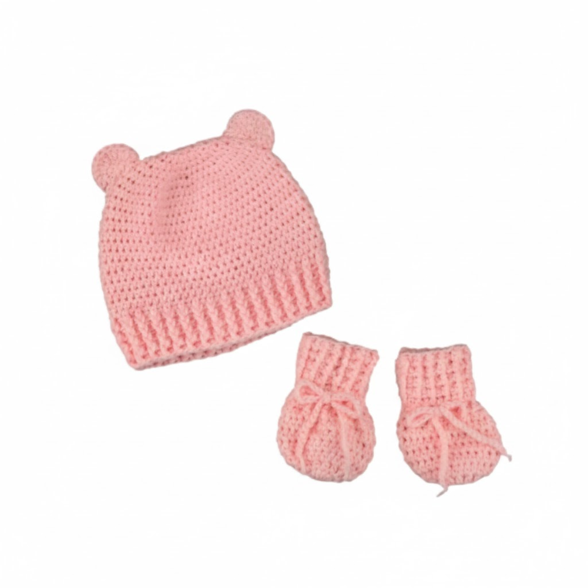 Conjunto De Gorro y Mitones Tejidos B4 Baby | Rosa