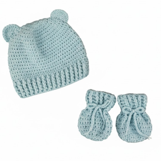 Conjunto De Gorro y Mitones Tejidos B4 Baby | Azul