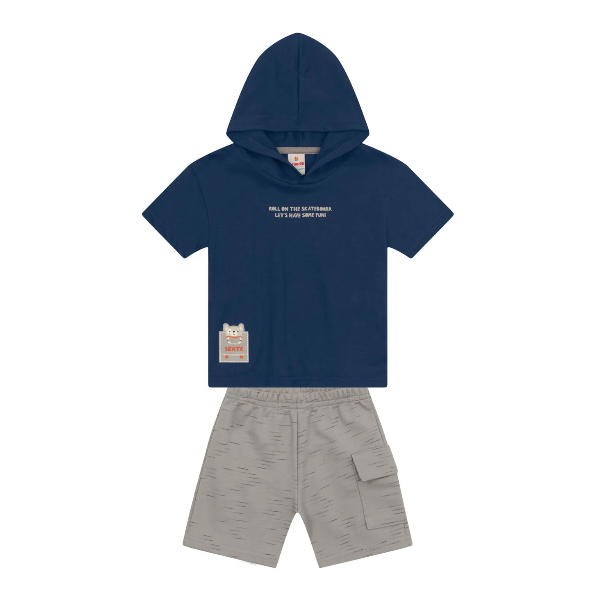 Camiseta Con Capota Y Bermuda Nene | Azul - Gris Brandili