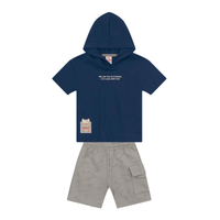 Camiseta Con Capota Y Bermuda Nene | Azul - Gris Brandili
