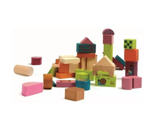 Juego 50 Bloques De Armar Madera Oops