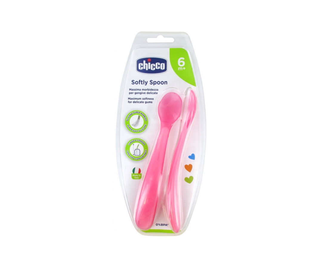 Cuchara Rosada De Silicon 6M X2 Chicco