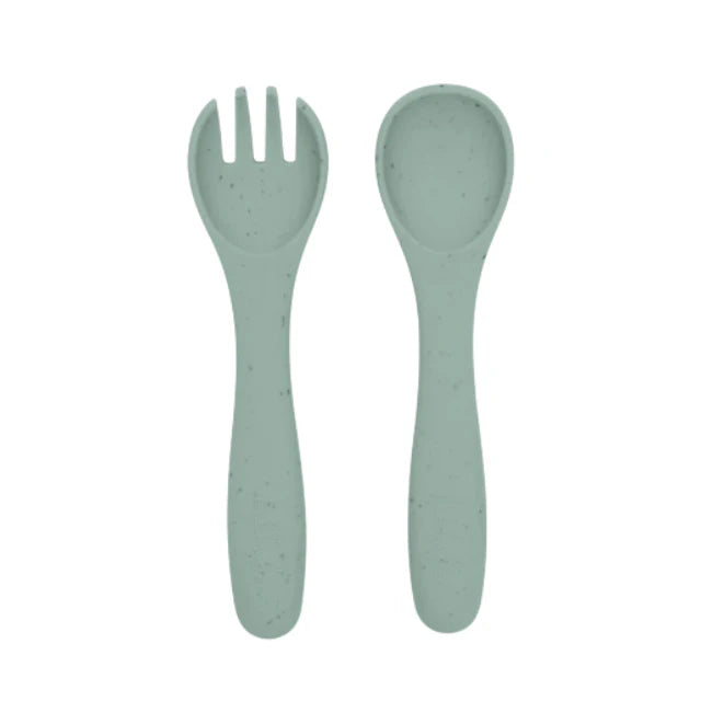 Cuchara y Tenedor Platinum Silicon | Menta - Kikkaboo