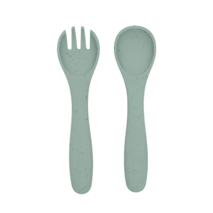 Cuchara y Tenedor Platinum Silicon | Menta - Kikkaboo