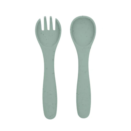 Cuchara y Tenedor Platinum Silicon | Menta - Kikkaboo