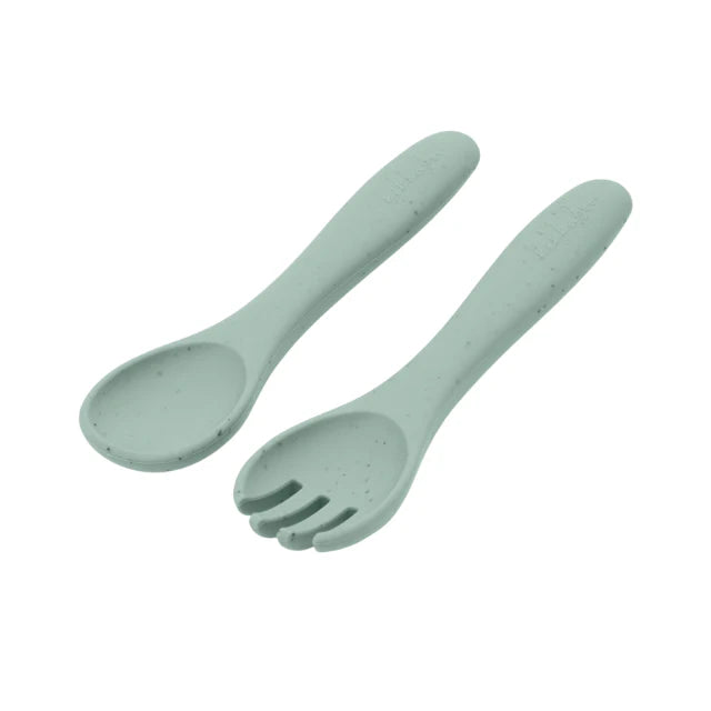 Cuchara y Tenedor Platinum Silicon | Menta - Kikkaboo