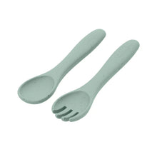 Cuchara y Tenedor Platinum Silicon | Menta - Kikkaboo